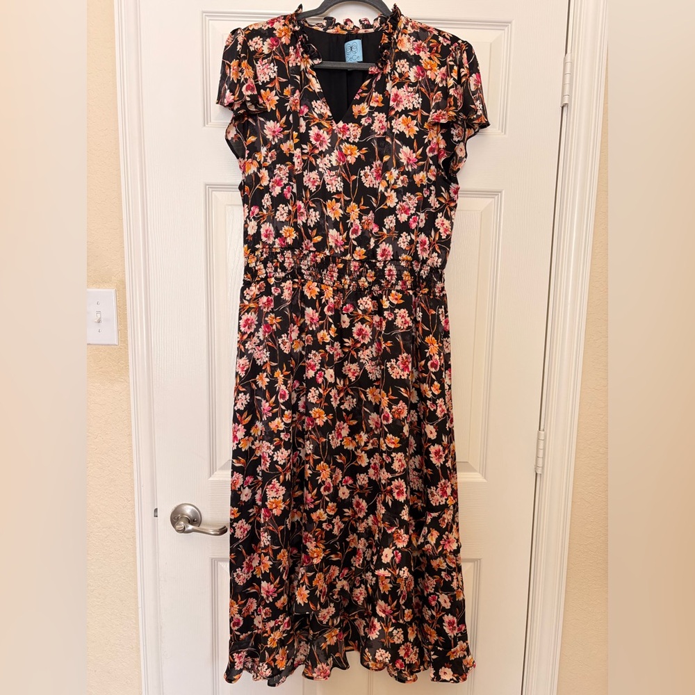 CeCe Black Floral High Low Maxi Dress
